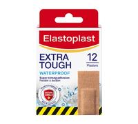 Elastoplast Extra Tough Waterproof Fabric Plaster Strips 1 Pack (12 Strips Per Pack) Tough and Durable Fabric Plasters, Breathable, Strong Adhesion, Waterproof Technology, Tan
