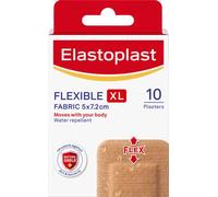 Elastoplast Flexible XL Fabric Plasters (10 x 10 Pieces), Extra Large Wound Pad, Breathable, Large Plaster for Knees and Elbows, Strong Adhesion, Water-Repellent, Tan