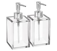 Elavain Clear Acrylic Reusable Kitchen Soap Dispenser, Square Bathroom Soap Dispenser Set | 12 oz, 2 Pack