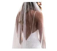 Elawbty 1 Tier Pearl Wedding Bridal Veil With Metal Comb F55, Ivory, Cathedral Length(3 M/118inch)