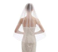 Elawbty Womens 1 Tier Fingertip Length Pearl Wedding Bridal Veil With Comb X01, Ivory & Style 2, 1 T(38 inch/95cm)