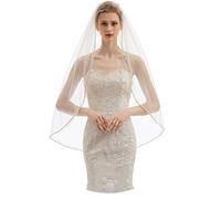 ELAWBTY Womens 1 Tier Fingertip Length Short Crystal Beaded Wedding Bridal Veil With Comb X09, Ivory & Style 2, 1 T(38 inch/95cm)