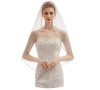 ELAWBTY Womens 1 Tier Fingertip Length Short Crystal Beaded Wedding Bridal Veil With Comb X09, White & Style 1, 1 T(38 inch/95cm)