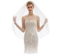 ELAWBTY Womens 1 Tier Fingertip Length Short Crystal Beaded Wedding Bridal Veil With Comb X09, White & Style 3, 1 T(38 inch/95cm)