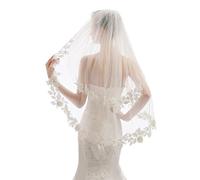 Elawbty Womens 2 Tier Fingertip Length Short Lace Wedding Bridal Veil With Comb X07, Ivory & Style 2, 2 T(1st tier 70cm/27inch,2nd tier 95cm/38 inch)