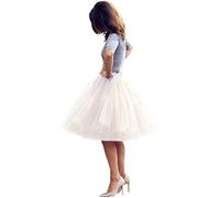 Elawbty Womens Midi Knee Length Tutu Skirt Princess Petticoat Underskirt for Prom Party, White, S/L