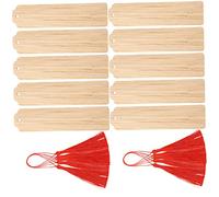 ELAYARD 10 Sets Handmade Wooden Bookmarks Blank Page Markers with Red Tassels for DIY Crafting Reading Hangtags for Students Writers Readers Multipurpose Hanging Decor and Scrapbooking