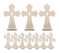 ELAYARD 10pcs Wooden Cross Ornaments with Plastic Material, Beige Rustic Religious Decor for Holy Communion, Wedding, and Church Festival Decorations with Vivid Artistic Appearance