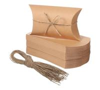 ELAYARD 150pcs Kraft Pillow Boxes with Jute Twine Small Brown Kraft Paper Candy Boxes for Wedding Party Favors Christmas Bags Anniversary and Birthday Treat Packaging
