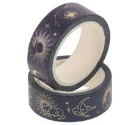 ELAYARD 2 Rolls Blue Multi-purpose Washi Tape Paper with Moon and Star Shapes for Creative Journaling and Scrapbooking