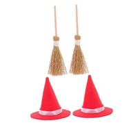 ELAYARD 2 Sets Mini Witch Hats and Natural Straw Brooms Halloween Decoration for Dollhouse Miniature Landscape Craft Supplies with Realistic Design