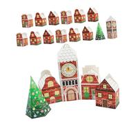 ELAYARD 24pcs Christmas Candy Boxes House Shaped Seasonal Cookie Boxes with Clock Tower Xmas Tree Design Reusable Holiday Party Favor Containers for Cookies Chocolates Snacks Packaging
