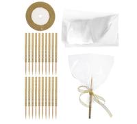 ELAYARD 24pcs Gold Glitter Candy Fruit Sticks and Bags Kit with Sparkling Ribbon Roll for Caramel Chocolate Party Decorations and Candy Making Accessories