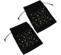 ELAYARD 2pcs Black Velvet Tarot Card Storage Drawstring Bags with Gold Star Moon Print, Portable Jewelry Pouches for Tarot Cards and Packaging
