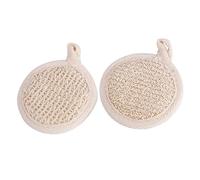 ELAYARD 2pcs Body Exfoliator Brush and Bath Towels Set 8x8cm Natural Loofah Circle Skin Exfoliating Scrubbing Washcloths for Showering and Leg Scrubbing