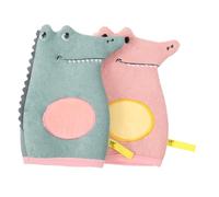 ELAYARD 2Pcs Cartoon Animal Bath Gloves Soft Supple Exfoliating Fibre Mitts with Anti-skid Design Water-absorbing Practical Bath Accessories for Home Use Pink and Green