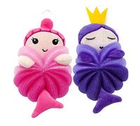 ELAYARD 2Pcs Cartoon Bathing Skin Scrubbers for Soft Exfoliating Body Wash Balls with Rich Hanging Design Cute Mermaid Crown Patterns Gentle Shower Sponges for Bathroom Cleaning