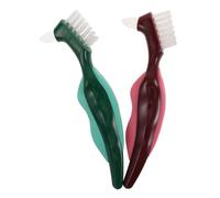 ELAYARD 2pcs Dentures Brush with Firm Bristles for Stain Removal Dual-use Oral Care Cleaning Brushes for False Teeth Senior-Friendly Non-Slip Handle Dental Care Tools