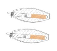 ELAYARD 2pcs Detachable Stainless Steel Fish Grill Basket with Handle Foldable Bbq Grill Cage for Outdoor Barbecue Multipurpose Fish and Vegetable Grilling Tool Easy to Clean and Store