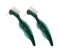 ELAYARD 2pcs Double-Headed False Toothbrush Firm Bristle Denture Care Brush Two Sided Travel Denture Cleaning Tool for Deep Stain Plaque Removal