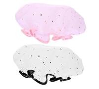 ELAYARD 2pcs Double Layer Shower Cap for Women with Shining Star Design Lightweight Bath Caps for All Hair Lengths Pink White