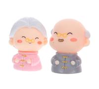 ELAYARD 2Pcs Elderly Couple Figurines Wedding Cake Decoration Miniature Ornaments for Anniversary Parents Grandparents Birthday Party Tabletop DIY Decor