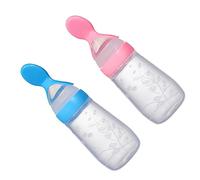 ELAYARD 2pcs Food Dispensers Silicone Squeeze Feeders for Feeding with Leak Spoon Upright Rice Cereal Bottles for Teething and Semi Solid Foods
