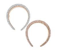 ELAYARD 2pcs Handmade Sponge Headband Rhinestones Padded for Comfort in Silver and Gold for Bridal and Prom Occasions