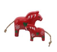 ELAYARD 2pcs Nordic Wooden Horse Figurines, Small Red Painted Swedish Folk Art Sculptures, Scandinavian Home Decor Accent for Office and Living Room
