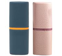 ELAYARD 2pcs One Portable Toothbrush Storage Case with Round Corners Compact Travel Container for Home and Couples Dark Blue Pink