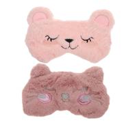 ELAYARD 2pcs Plush Cartoon Animal Eye Masks for Sleep, Breathable Soft Eye Patches with Smile Cat Shy Bear Design, Blackout Sleeping Blindfolds for Relaxation and Travel