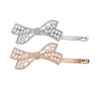 ELAYARD 2pcs Rhinestone Bow Hair Clips Lightweight Sparkling Barrettes with Faux Pearl for Women Wedding Party Bridal Accessories Comfortable Decorative Hairpins