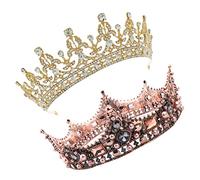 ELAYARD 2Pcs Vintage Crown Bridal Headdress Rhinestone Headband for Women Elegant Baroque Crystal Pearl Hair Accessory for Weddings Parties and Special Occasions