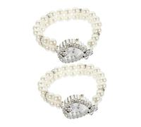 ELAYARD 2pcs Women Pearl Watches with Crystal Dial Elegant Double Row Faux Pearl Bracelet for Casual and Formal Occasions Vintage Style Bling Wristwatch