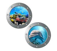 ELAYARD 3D Ocean Animal Wall Stickers 2pcs Set, Removable Dolphin and Whale Decals for Bedroom and Living Room Sea Bathroom Decor, Under The Sea Theme Wall Decor