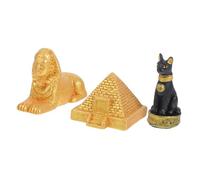 ELAYARD 3pcs Ancient Egyptian Castle Model Pyramid Statue Bastet Cat Goddess Figurines Set for Desktop Display Egyptian Figures Ornament for Home Office Decoration