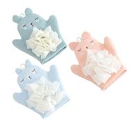 ELAYARD 3pcs Baby Bath Gloves and Wash Mitts for Infant Body Scrubbing, Soft Cartoon Dual-Sided Sponge, Reusable Baby Shower Gloves Set Blue, Orange Pink, Mint Green for Toddler Bathing