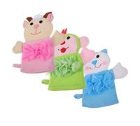 ELAYARD 3pcs Baby Bath Mitten Set for Toddlers with Adorable Animal Patterns, Exfoliating Shower Gloves and Soft Baby Bath Scrubbers, Lightweight Sponge Washcloths for Gentle Bathing