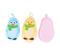 ELAYARD 3pcs Baby Bath Sponge Set with Cute Animal Design, Soft Exfoliating Washcloths for Infant and Toddler Bathing, Gentle Rubber Bath Towels for Sensitive Skin in Pink, Yellow,