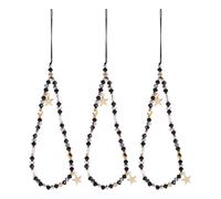 ELAYARD 3PCS Black Beaded Crystal Phone Lanyard with Star Pendant, Wrist Strap for Women Mobile Phone Safety Chain, Anti-Drop Sparkling Bracelet for Daily and Party Use