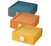 ELAYARD 3pcs Desktop Organizer Drawer Storage Boxes for Office Stationery and Makeup Compact Space-saving Design with Fashionable Color Dusk Orange Mango Yellow Quiet Blue