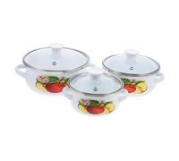 ELAYARD 3pcs Enamel Soup Pot Vintage Cooking Pot with Double Handles Lightweight Multifunctional Kitchen Stew for Everyday Use