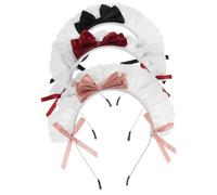 ELAYARD 3PCS Lolita Lace Bowknot Maid Headband Set, Anime Cosplay Hair Hoop with Ruffled Vintage Lace, Burgundy Pink Black Hair Accessories for Tea Party and Costume Role Play