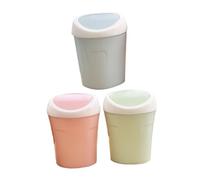 ELAYARD 3pcs Mini Desktop Trash Can with Swing Lid Compact Plastic Wastebasket for Home Office Bathroom Odor Blocking Garbage Bin in Pink Blue Green