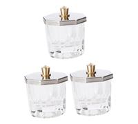 ELAYARD 3Pcs Octagonal Glass Nail Art Bowls with Stainless Steel Lids Clear Containers for Acrylic Liquid and Powder Refillable Manicure Cups for Salon and Home Use