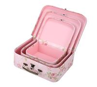 ELAYARD 3pcs Paperboard Suitcase Giftbox Set with Floral Pattern and Metal Handles, Pink Decorative Storage Boxes for Travel Souvenir Storage and New Year, Multi-purpose Easy Carrying