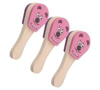 ELAYARD 3pcs Wooden Castanets for Animal Design Hand Percussion Natural Non Toxic Music Clappers Early Learning Rhythm Development