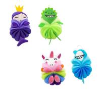 ELAYARD 4pcs Cartoon Bath Scrubbers for Skin-Friendly PE Material Foaming Exfoliating Body Cleaning Balls Gentle Bath Sponge for Boys and Shower Gel Saver