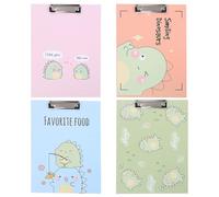 ELAYARD 4pcs Cartoon Clip Board Multifunctional Paper Holder Writing Memo Folder for School Office with Solid Hardboard in Blue Pink Green Orange