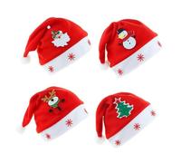 ELAYARD 4Pcs Christmas Decorations Cloth Santa Hats Set, Red Felt Santa Cap with Snowman, Reindeer, and Tree Designs for Holiday Party Accessories